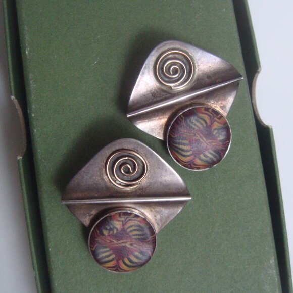 90s Vintage Artisan Sterling Silver Earrings - Picture 7 of 7